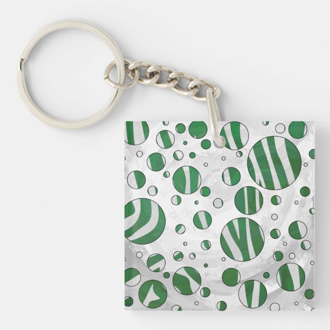 Zebra Green und White Polka Dot Schlüsselanhänger (Vorderseite)