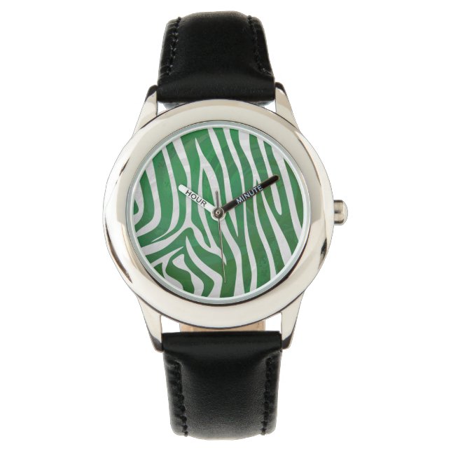 Zebra Green und White Print Armbanduhr (Vorderseite)