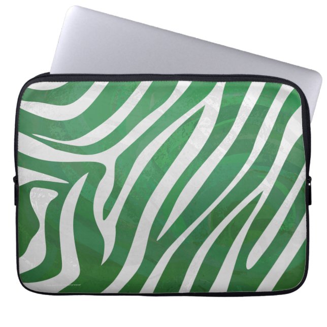 Zebra Green und White Print Laptopschutzhülle (Vorderseite)