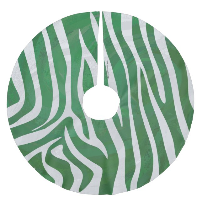 Zebra Green und White Print Polyester Weihnachtsbaumdecke (Vorderseite)