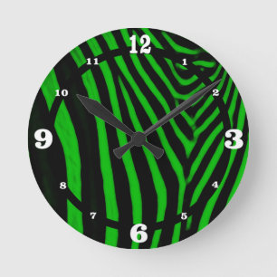 Zebra-Grün Runde Wanduhr
