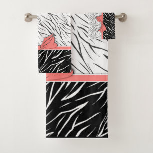 Zebra-Haut Schwarz-weiße Tigerstreifen pink Badhandtuch Set