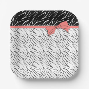 Zebra-Haut Schwarz-weiße Tigerstreifen pink Pappteller
