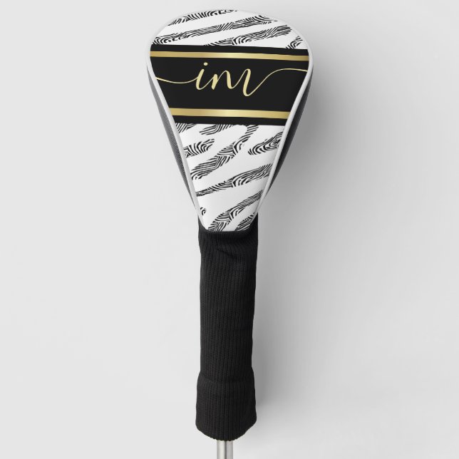 Zebra Hautfarbe Schwarz-Weiß, monogramiert Golf Headcover (Vorderseite)