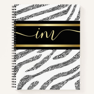 Zebra Hautfarbe Schwarz-Weiß, monogramiert Notizbuch