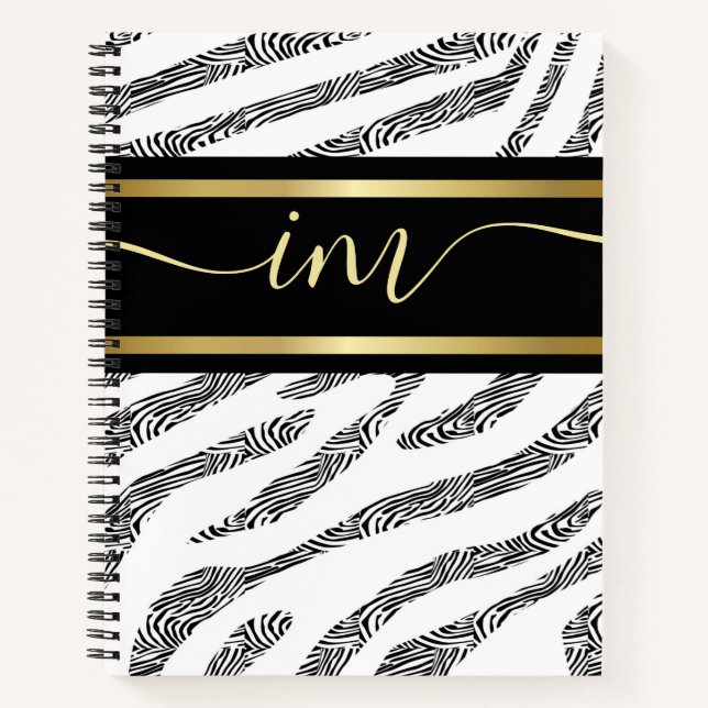 Zebra Hautfarbe Schwarz-Weiß, monogramiert Notizbuch (Vorderseite)