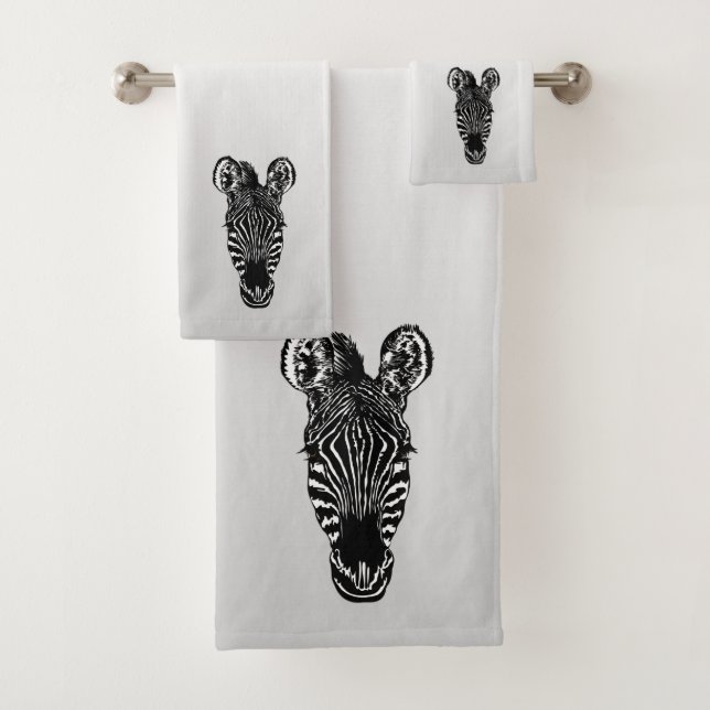 Zebra Head auf Silver Badhandtuch Set (Insitu)