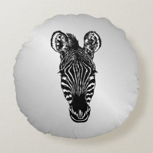 Zebra Head auf Silver Rundes Kissen
