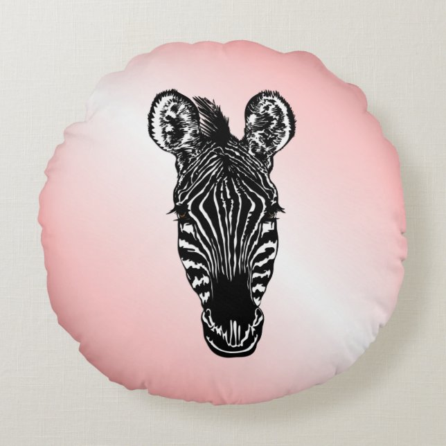 Zebra Head in Rosa Rundes Kissen (Vorderseite)