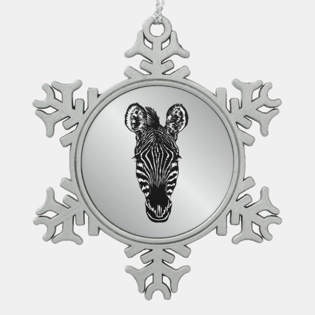 Zebra Head Schneeflocken Zinn-Ornament (Vorderseite)