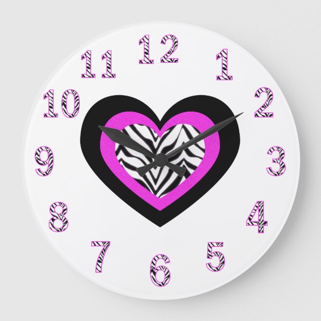 Zebra Heart Clock Große Wanduhr (Vorderseite)