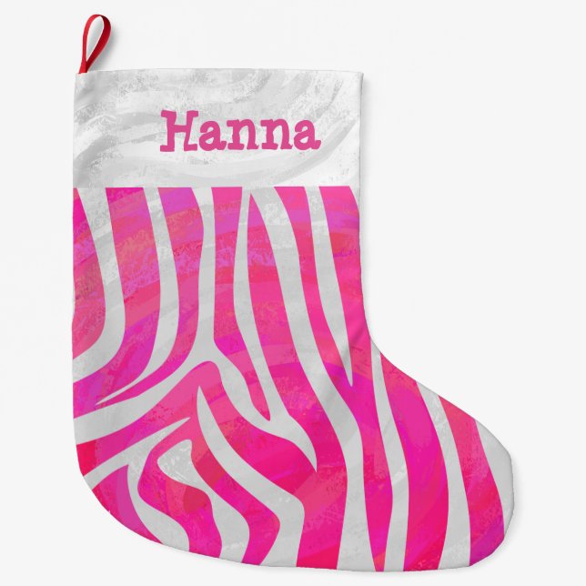 Zebra Heiß rosa und weiß Großer Weihnachtsstrumpf (Vorderseite)