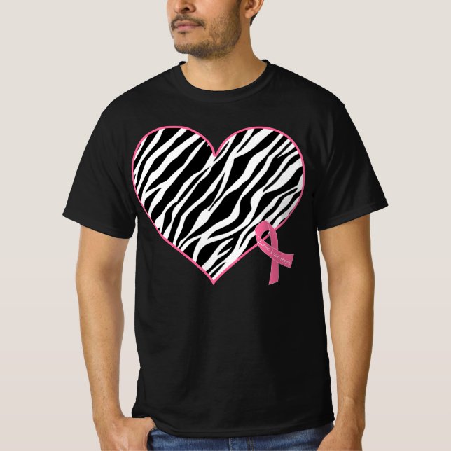 Zebra Herz Ribbon Brustkrebs Bewusstsein T-Shirt (Vorderseite)