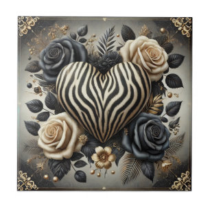 Zebra-Herz & Rose Glam-Keramikfliese Fliese