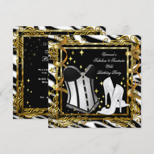 Zebra High Heel Gold Schwarz Korsett Geburtstagsfe Einladung