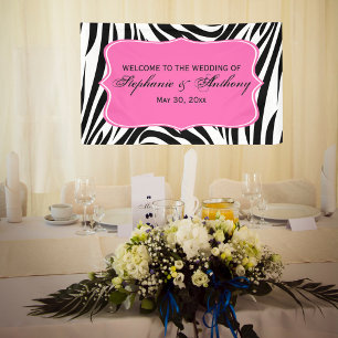 Zebra-Hochzeit in Schwarz, Weiß und Heiß-Rosa Banner