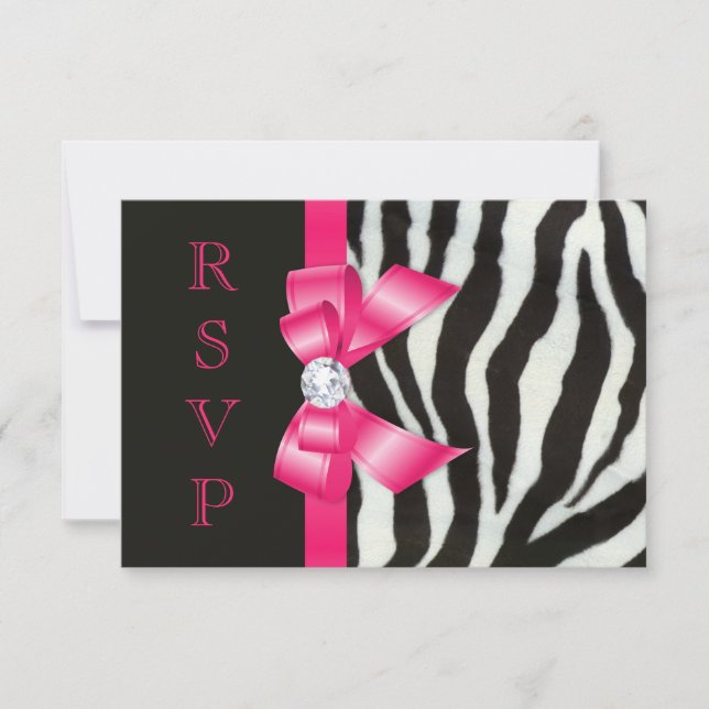 Zebra Hot Pink Bow UAWG RSVP Karte (Vorderseite)
