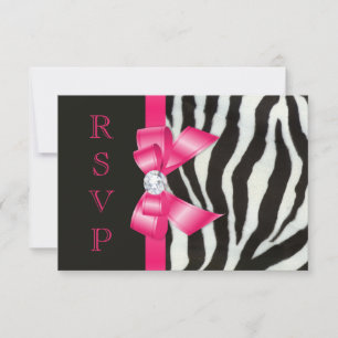 Zebra Hot Pink Bow UAWG RSVP Karte