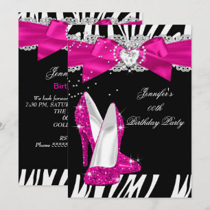 Zebra Hot Pink Hochhackiger Schuh Schwarzer Geburt Einladung