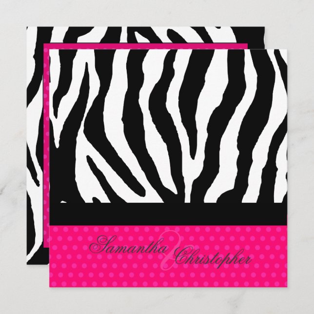 ZEBRA+HOT PINK POLKA DOTS DIY FARBEN EINLADUNG (Vorne/Hinten)