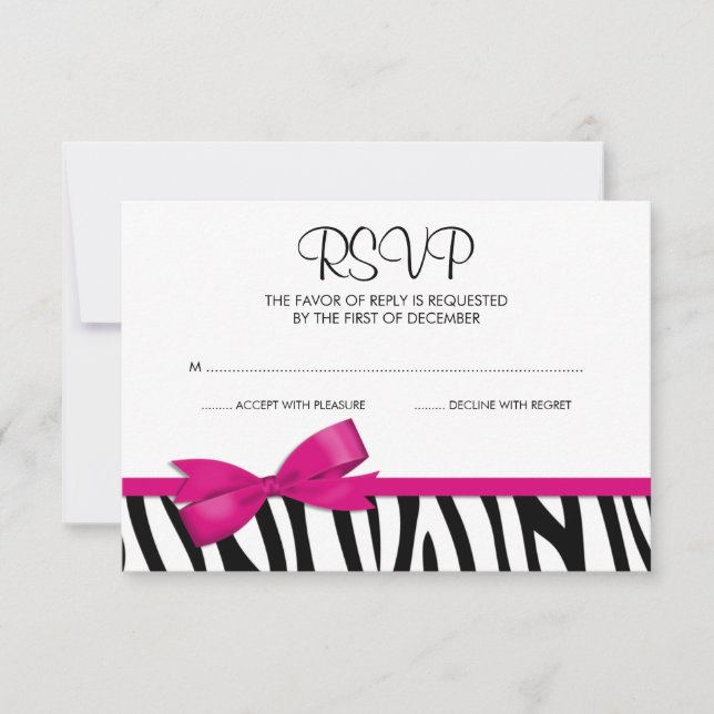 Zebra Hot Pink Printed Bow UAWG RSVP Karte (Vorderseite)