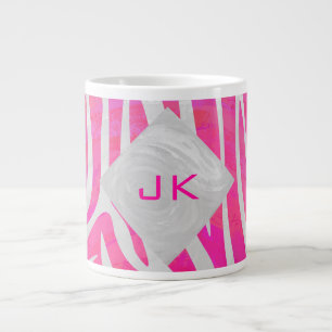 Zebra Hot Pink und Weiß mit Monogramm Jumbo-Tasse