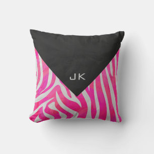 Zebra Hot Pink und Weiß mit Monogramm Kissen