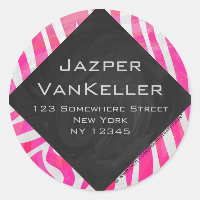 Zebra Hot Pink und Weiß mit Monogramm Runder Aufkleber (Vorderseite)