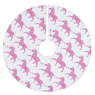 Zebra Hot Pink und Weiße Silhouette Polyester Weihnachtsbaumdecke
