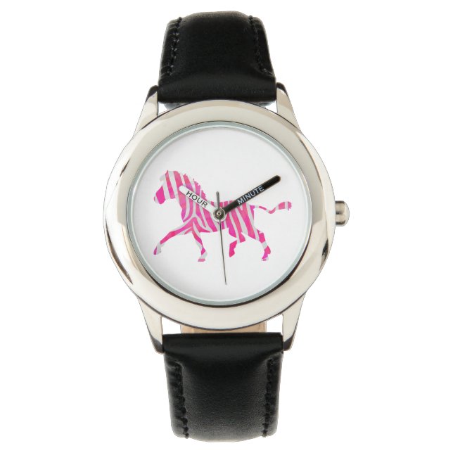 Zebra Hot Pink und White Silhouette Armbanduhr (Vorderseite)