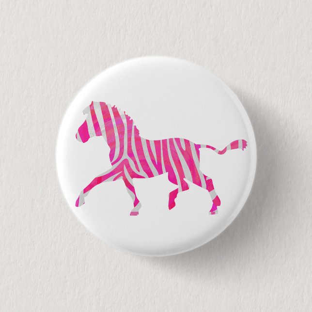 Zebra Hot Pink und White Silhouette Button (Vorderseite)