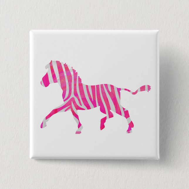 Zebra Hot Pink und White Silhouette Button (Vorderseite)