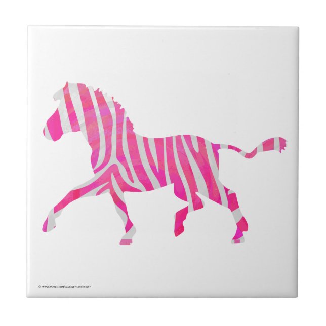 Zebra Hot Pink und White Silhouette Fliese (Vorderseite)