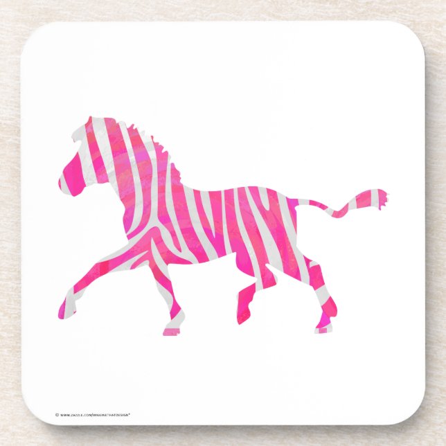 Zebra Hot Pink und White Silhouette Getränkeuntersetzer (Vorderseite)