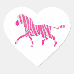 Zebra Hot Pink und White Silhouette Herz-Aufkleber