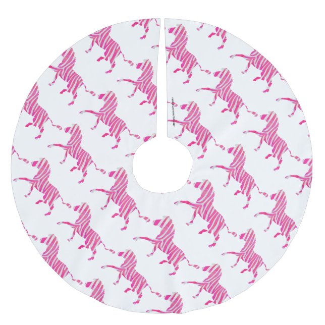 Zebra Hot Pink und White Silhouette Polyester Weihnachtsbaumdecke (Vorderseite)