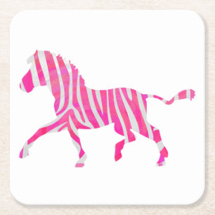 Zebra Hot Pink und White Silhouette Rechteckiger Pappuntersetzer