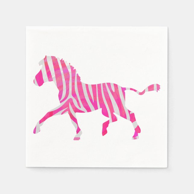 Zebra Hot Pink und White Silhouette Serviette (Vorderseite)