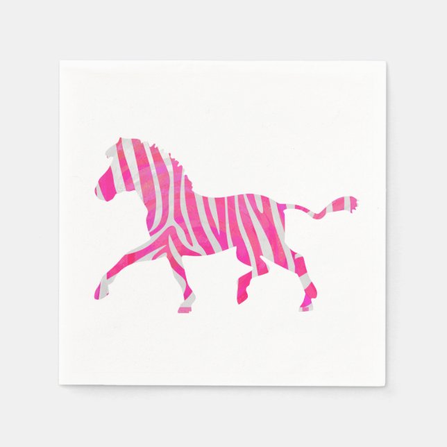 Zebra Hot Pink und White Silhouette Serviette (Vorderseite)