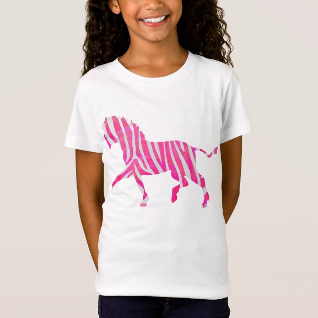 Zebra Hot Pink und White Silhouette T-Shirt (Vorderseite)