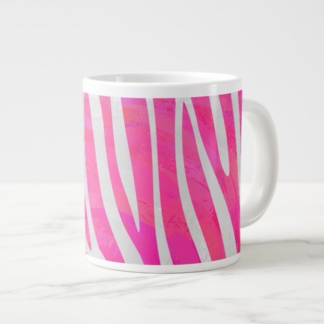 Zebra Hot Rosa und White Print Jumbo-Tasse (Vorderseite Rechts)