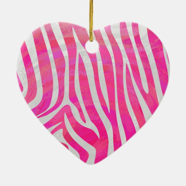 Zebra Hot Rosa und White Print Keramik Ornament (Hinten)