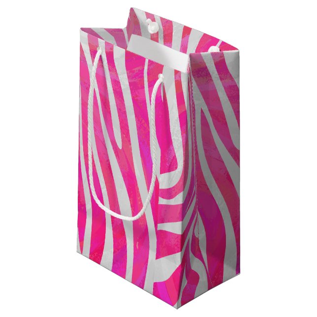 Zebra Hot Rosa und White Print Kleine Geschenktüte (Vorderseite Schrägansicht)