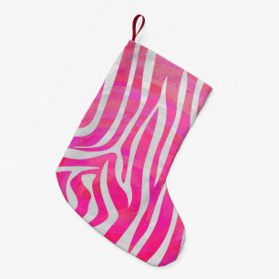Zebra Hot Rosa und White Print Kleiner Weihnachtsstrumpf