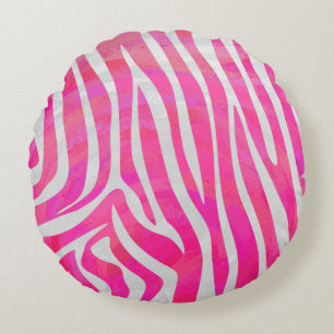 Zebra Hot Rosa und White Print Rundes Kissen