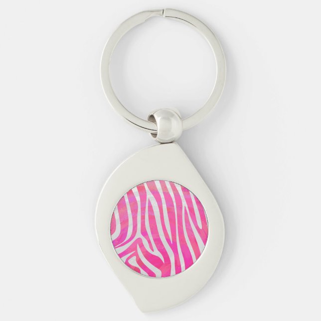 Zebra Hot Rosa und White Print Schlüsselanhänger (Vorderseite)