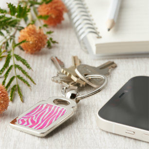 Zebra Hot Rosa und White Print Schlüsselanhänger