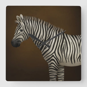 Zebra Illustration Exotic Wildlife Square Quadratische Wanduhr