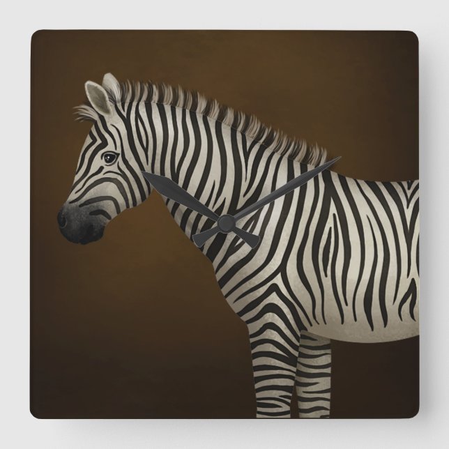 Zebra Illustration Exotic Wildlife Square Quadratische Wanduhr (Vorderseite)