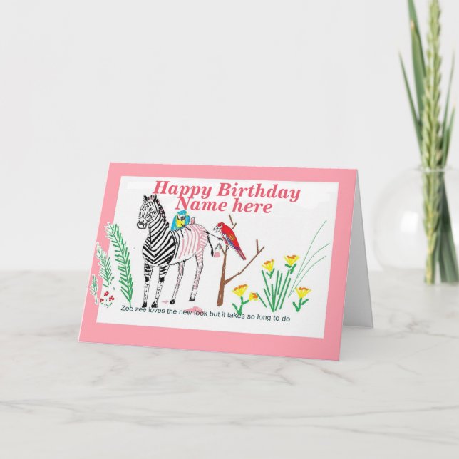 Zebra im Salon, Sonniger Geburtstag, für sie. Karte (Vorderseite)